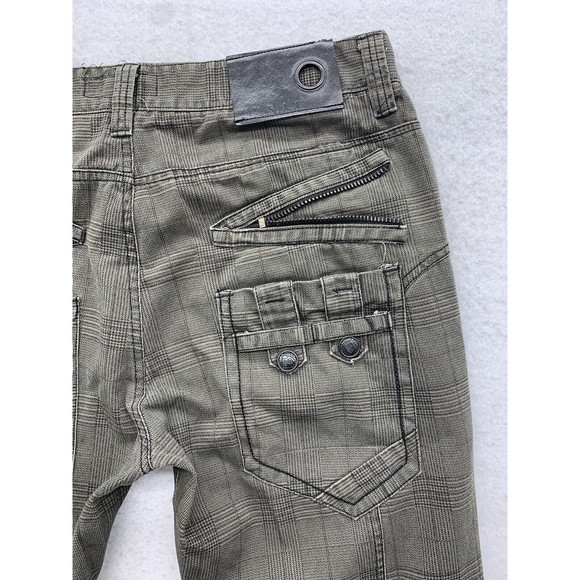 F.J.S.A.I Pants Men Size Size 34/32 Khaki Embellish Pockets Zippers Plaid Check - Picture 15 of 16